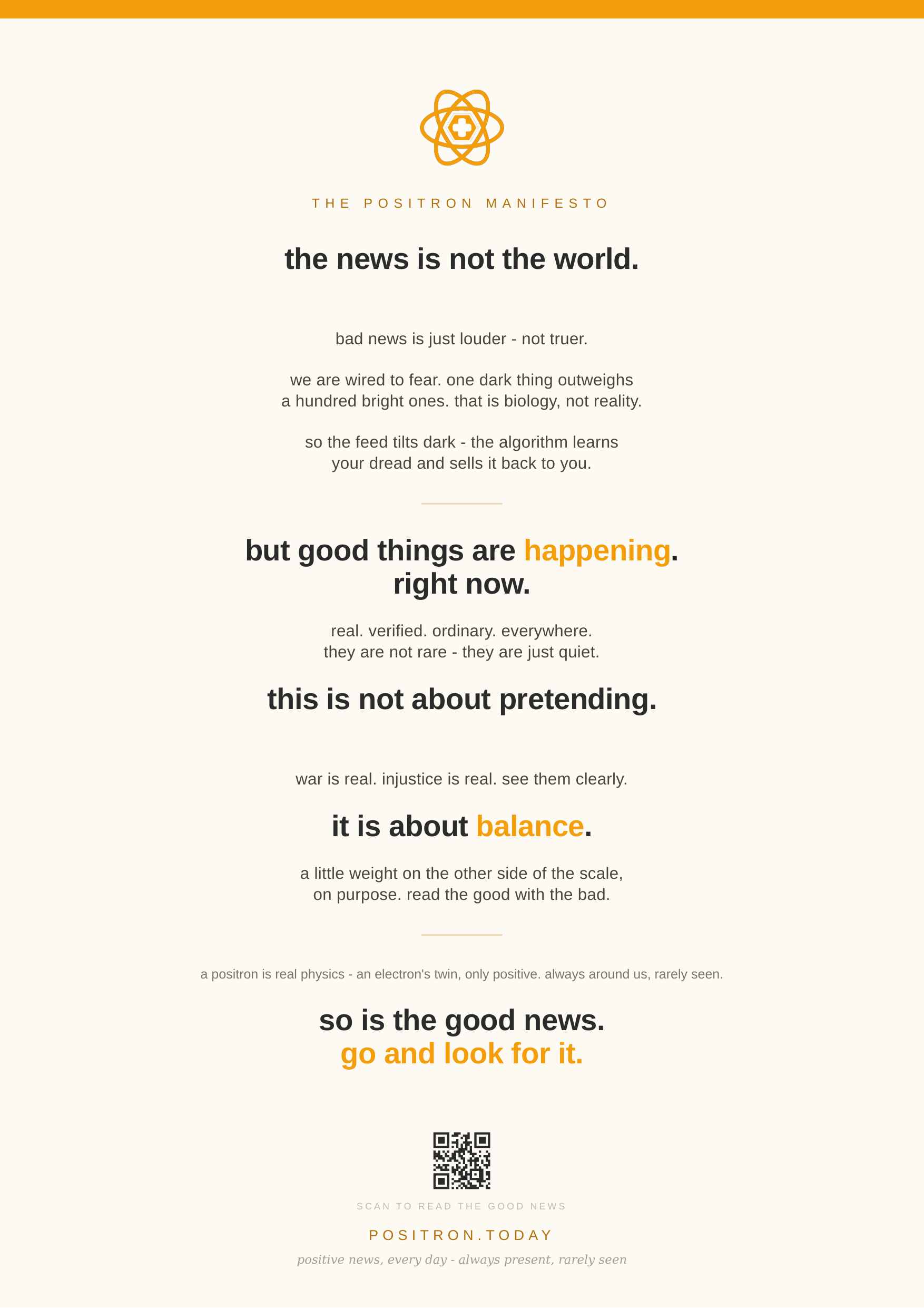 The positron manifesto: one page, one idea